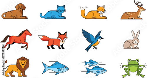Swordfish and Marlin Vector Set with Ocean Predator Fish Icons Isolated on White Background