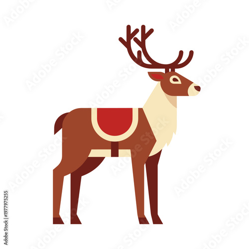 Flat vector illustration of a reindeer with saddle