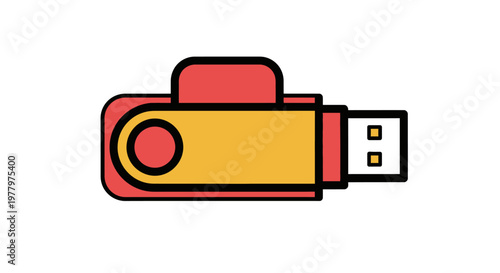 Simple flat icon of a red and yellow USB flash drive