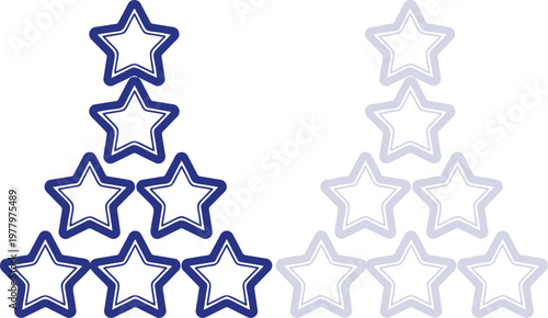 Star Rating Icons Arranged in Pyramid Shape Isolated on White Background
