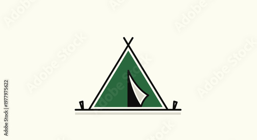 Minimalist green camping tent icon illustration on a light background