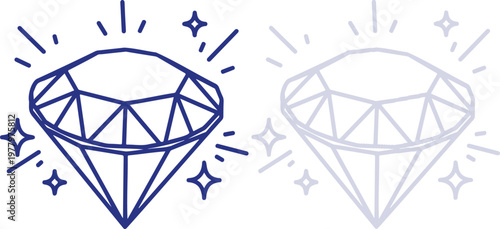 Diamond icon outline illustration with sparkle effect isolated on white background