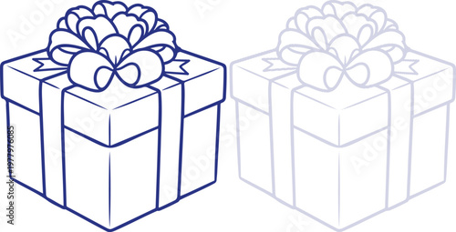 Gift Box with Ribbon Bow Line Art Illustration Isolated on White Background