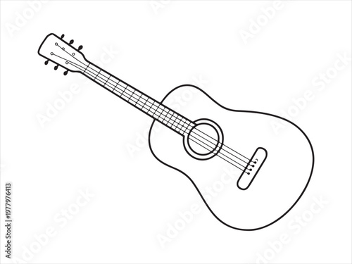 Continuous line acoustic guitar minimalist vector, Acoustic guitar line art, musical instrument continuous line drawing isolated on white background