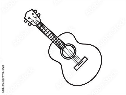 Continuous line acoustic guitar minimalist vector, Acoustic guitar line art, musical instrument continuous line drawing isolated on white background