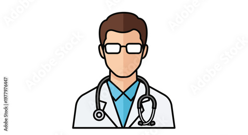 Doctor, medical professional, healthcare worker, stethoscope, white coat, cartoon vector