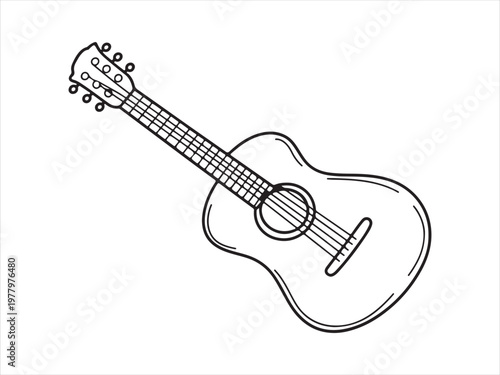 Continuous line acoustic guitar minimalist vector, Acoustic guitar line art, musical instrument continuous line drawing isolated on white background