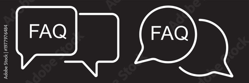 FAQ icon in black color for website or app. FAQs icon, line pictogram on white. minimal question mark speech bubble icon set vector outline to filled symbols for faq help support. 