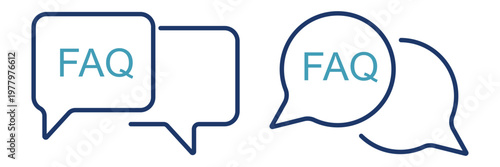 FAQ speech bubble icons vector, chat bubbles with FAQ text symbols, customer support and help center concept, minimal outline design for UI, web and app interface. Question Marks Icon, Bubble Question