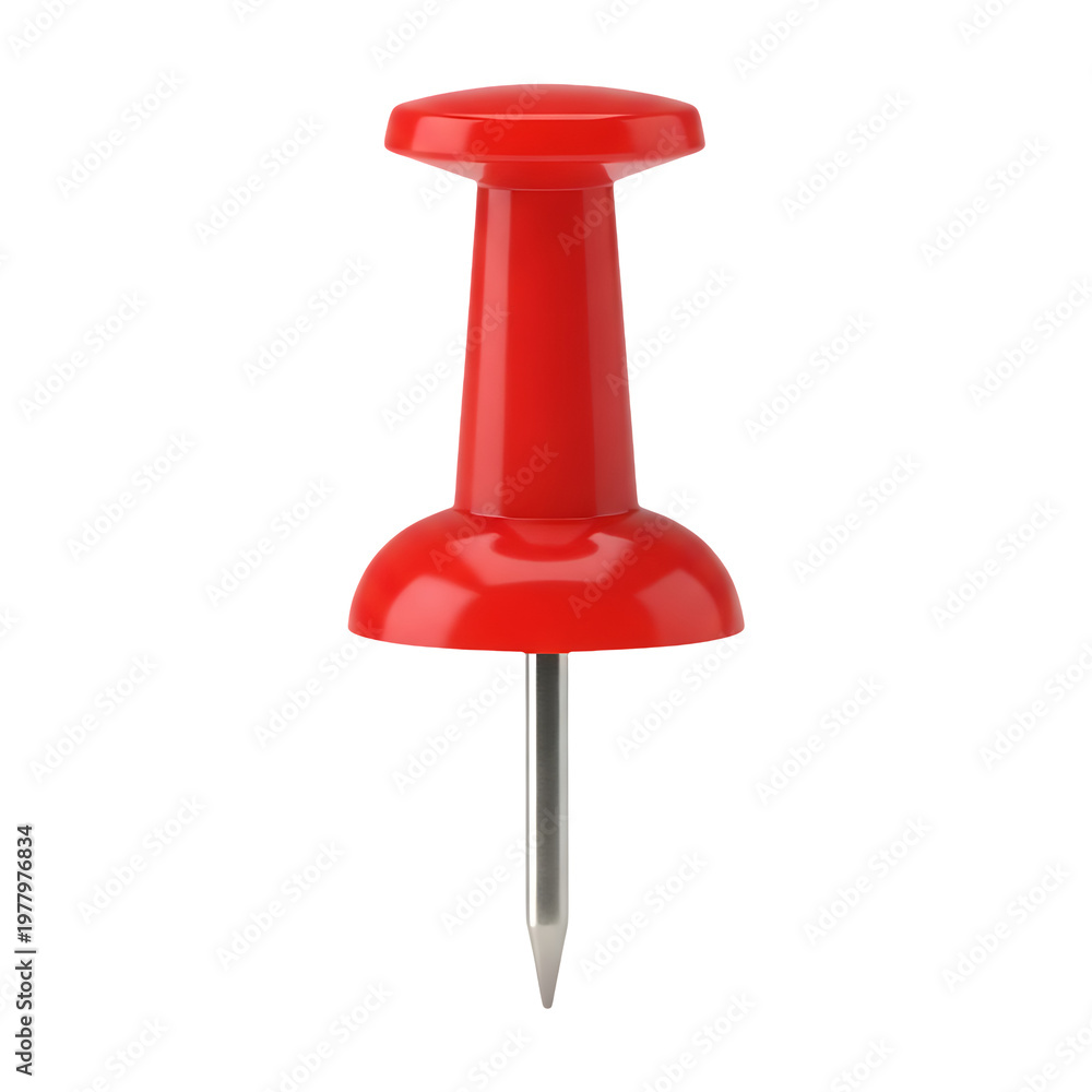Fototapeta premium Shiny Red Push Pin Isolated on Transparent Background, Thumbtack Office Supplies for Pinboard and Reminder
