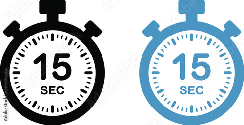 15 Seconds Timer Stopwatch Icon, Countdown Clock Symbol with Precise Time Measurement Display, Vector Illustration for Time Management, Apps, UI, and Digital Interface Design