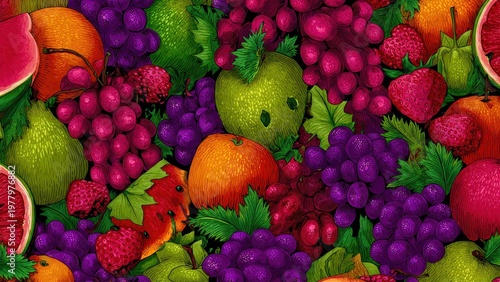 Vibrant Assortment Of Fresh Fruits In A Colorful Mosaic Pattern