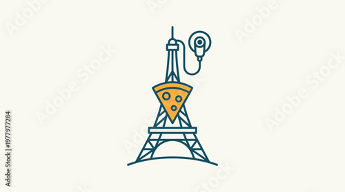 Eiffel Tower with Pizza Slice and Phone