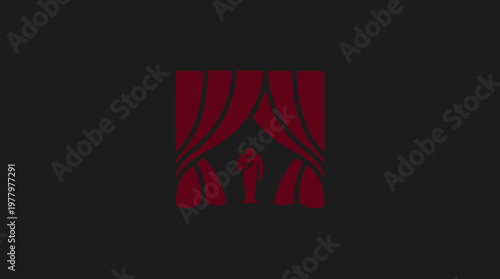 Minimalist Theater Curtain Icon on Dark Background