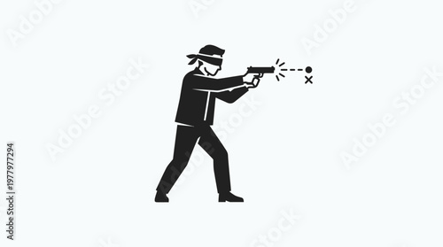 Blindfolded Person Shooting a Gun at Target