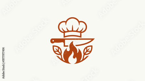 Chef Logo with Knife Flames and Leaves
