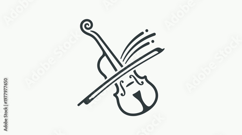 Minimalist Violin Logo with Bow and Musical Notes