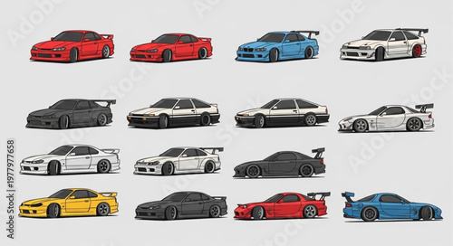 Collection of Tuned Sports Cars in Various Colors.