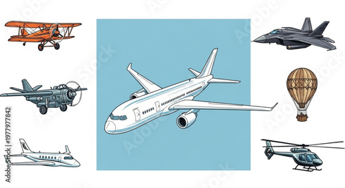 Collection of diverse aircraft and flying machines.