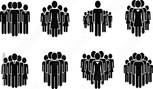 Silhouette group of people, teamwork concept, leadership figure, diversity illustration, community collaboration, organizational structure, business unity, professional icons