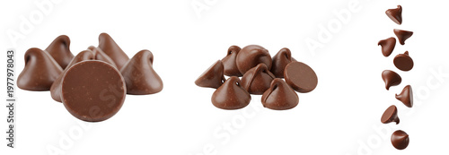 A collection of chocolate chips on transparent background