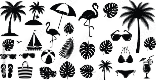 Tropical Summer Beach Element Silhouette Collection