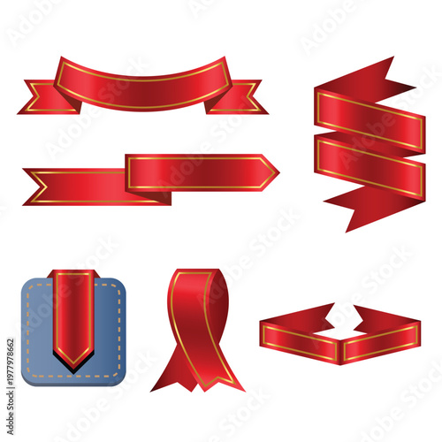 Four stylish decorative badges with ribbons and intricate gold detailing.