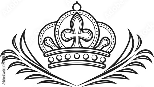Black and white of monaco coat of arms with crown and wavy border