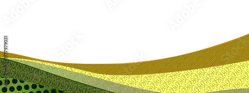 Wavy green yellow landscape texture background. Collage agriculture banner with abstract wheat, rice or vineyard. Corn field collage pattern. Abstract farm background with layout and pattern texture.