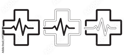 Medical Health Care Symbol with Heartbeat Line.