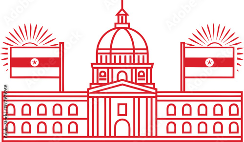 Minimalist peruvian flag label with geometric and sun motif