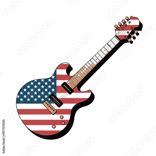 Guitar features the American flag design painted across the body and the headstock of the instrument.