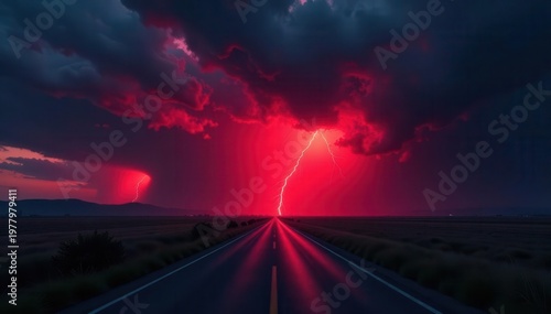 Blood red sky at night, ominous storm approaching , warning, heavy, evil