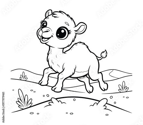 Cute Baby Camel Desert Coloring Page for Kids
