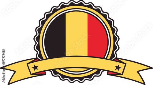 Cute cartoon badge with belgian flag colors and stars