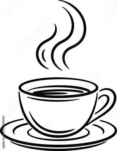 Hot coffee cup with steam trails illustration for cafe menu and morning breakfast beverage marketing.