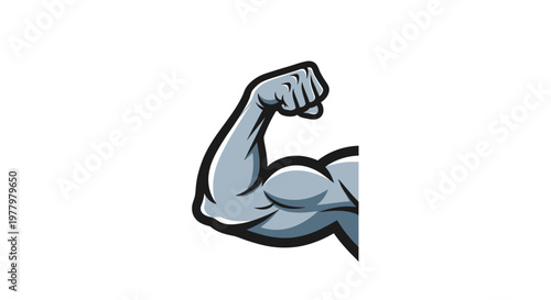 Cartoon muscular arm flexing bicep muscle.