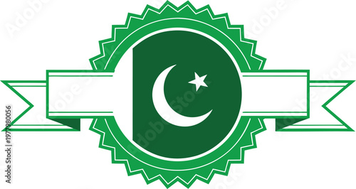 Green and white pakistan flag star with decorative border