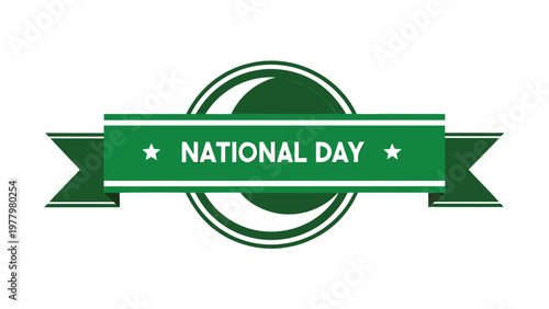Green white green horizontal banner with pakistan national day text and flag emblem