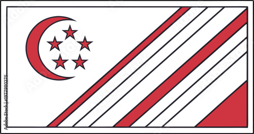 Minimalist singapore national day label with crescent moon and stars