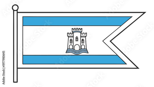 Photos Minimalist blue and white geometric label with san marino castle