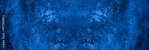 Old wall pattern texture cement blue dark abstract  blue color design are light with black gradient background.