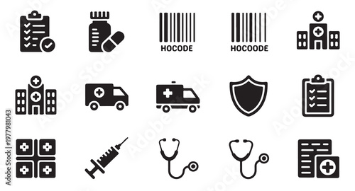Healthcare and medical icons for hospital and clinic services.