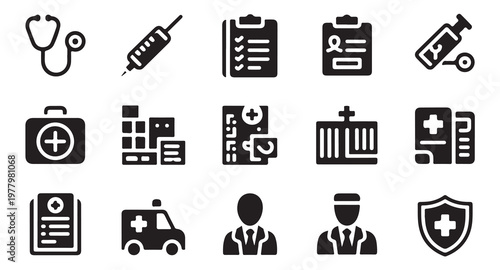 Medical and healthcare icons set for clinics and hospitals.