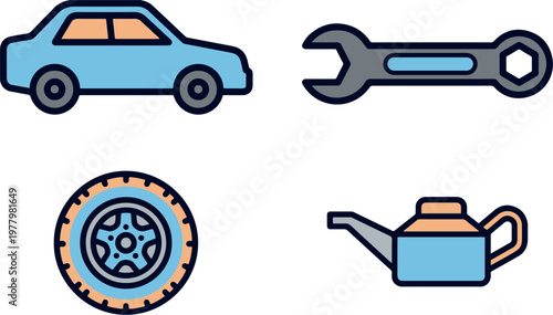 Auto Repair Tools and Vehicle Service Icons
