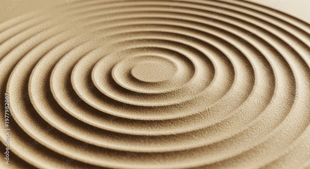 Fototapeta premium Circular sand patterns symbolize tranquility and focus in a minimalist zen garden setting