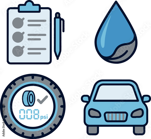 Car Maintenance Checklist and Tire Pressure Monitoring Icons
