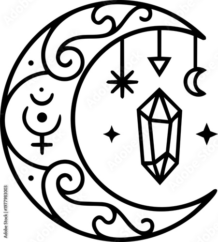 Modern Mystic Moon Crest With Stars And Celestial