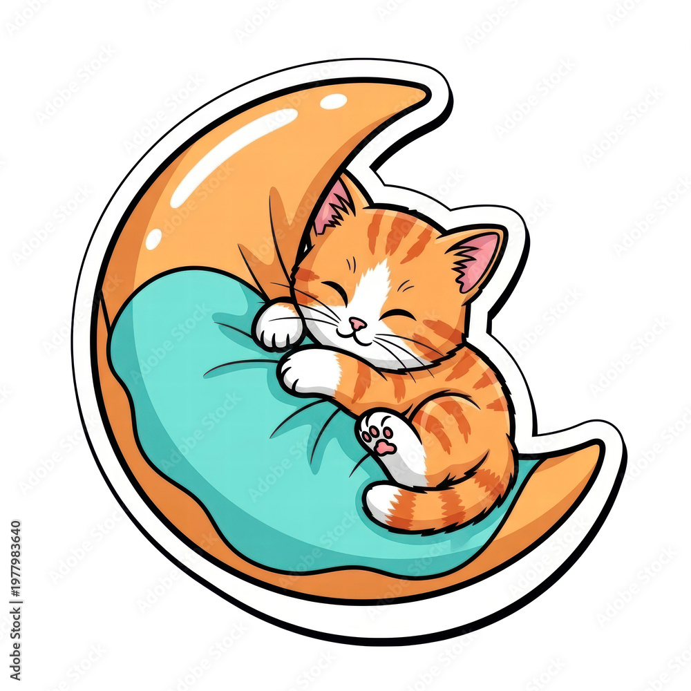 Fototapeta premium Cute cat sleeping on the moon