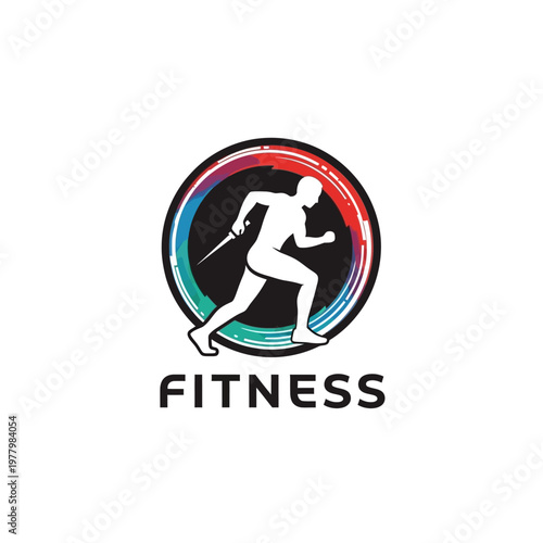 Silhouette of a runner holding a knife in a circular frame.